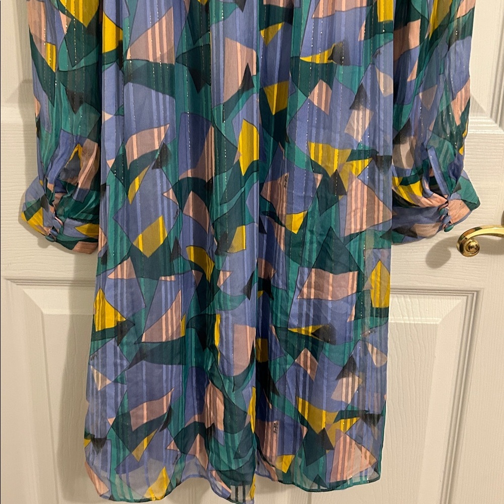 Coach 1941 Bold Geo Geometric Yoke Mini Dress Gold Thread New Size 0 Flowy - Picture 12 of 16